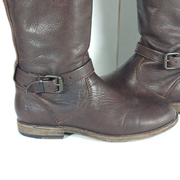 Frye Women's Phillip US 7,5B Brown Leather Buckle knee High Riding Boots - Picture 14 of 14